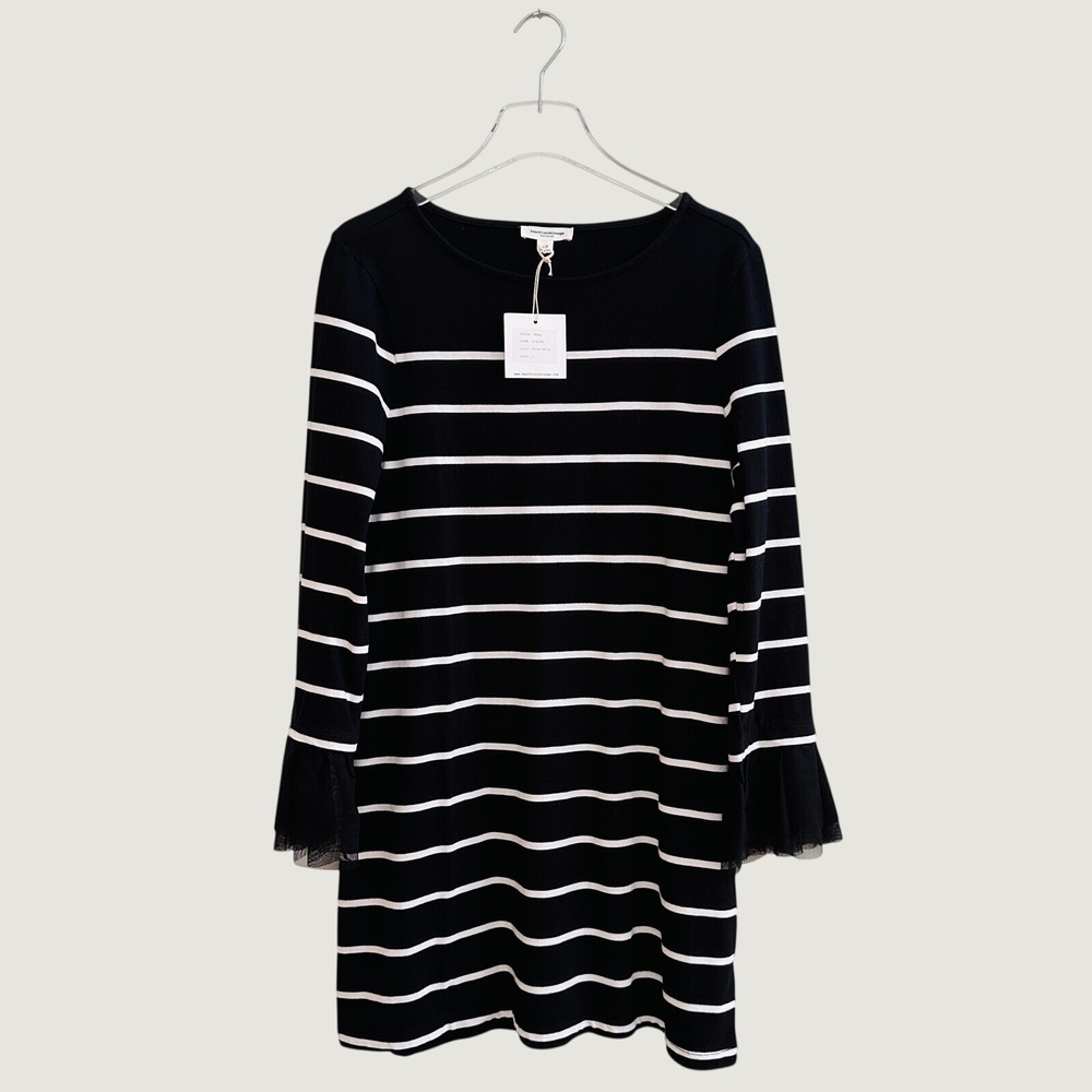 Beachlunchlounge Shay Striped Shift Dress Black White Mesh Ruffle Sleeve Large